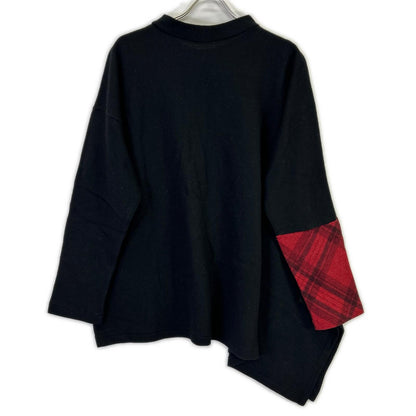 Yohji Yamamoto ヨウジヤマモト FX-T45-173 ブラック ウール チェック切替 変形ニットプルオーバー トップス
