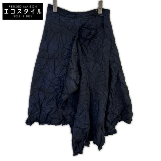 YOHJI YAMAMOTO +NOIR ヨウジヤマモトプリュスノアール 17SS ND-S03-901 ネイビー コットン 製品染め しわ加工 ラップスカート スカート