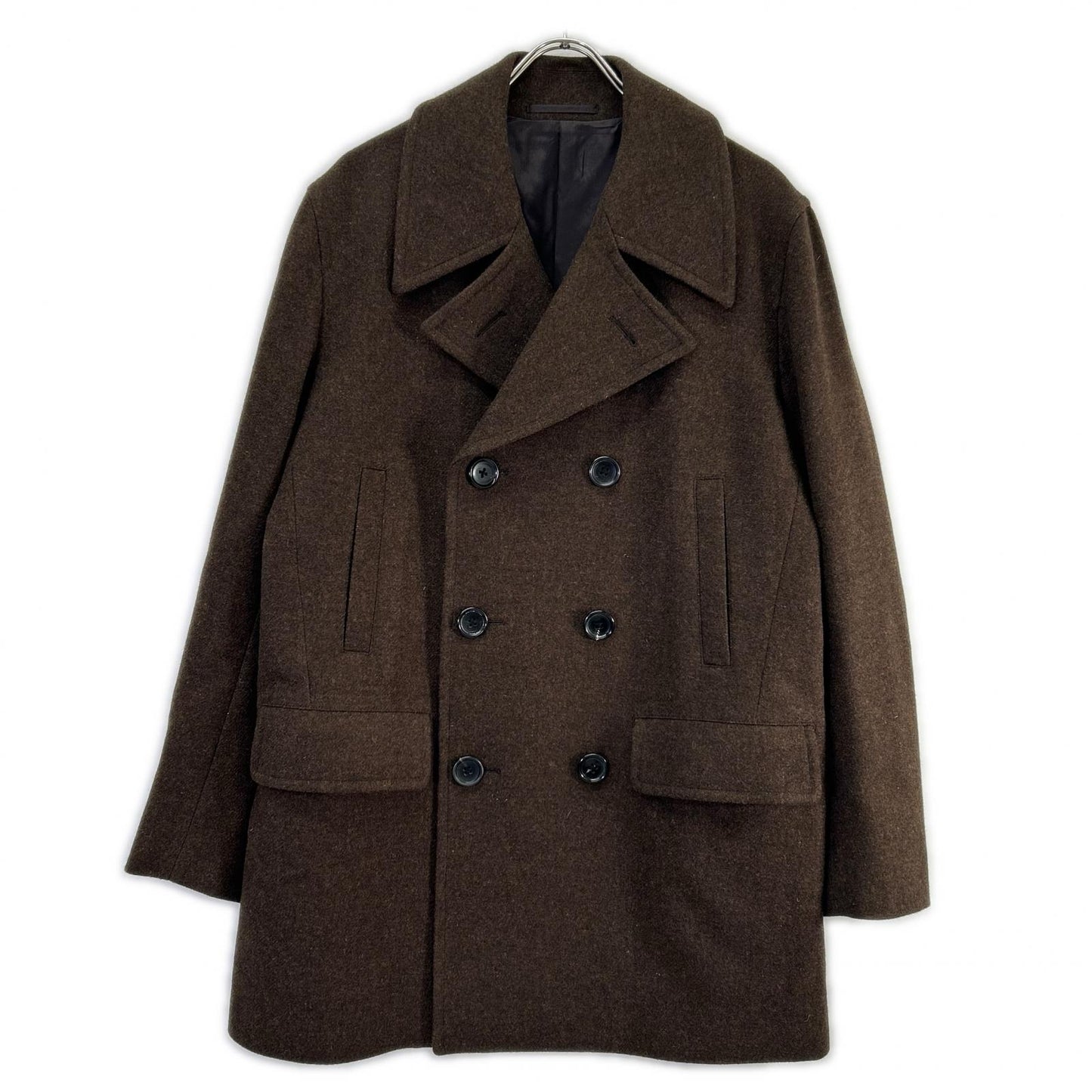 District UNITED ARROWS 1125-199-8709 dark brown British-made wool adjuster-belt double-breasted peacoat