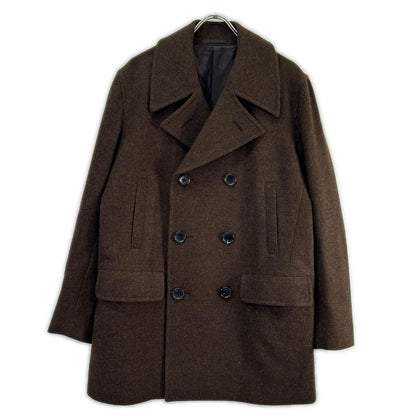 District UNITED ARROWS 1125-199-8709 dark brown British-made wool adjuster-belt double-breasted peacoat