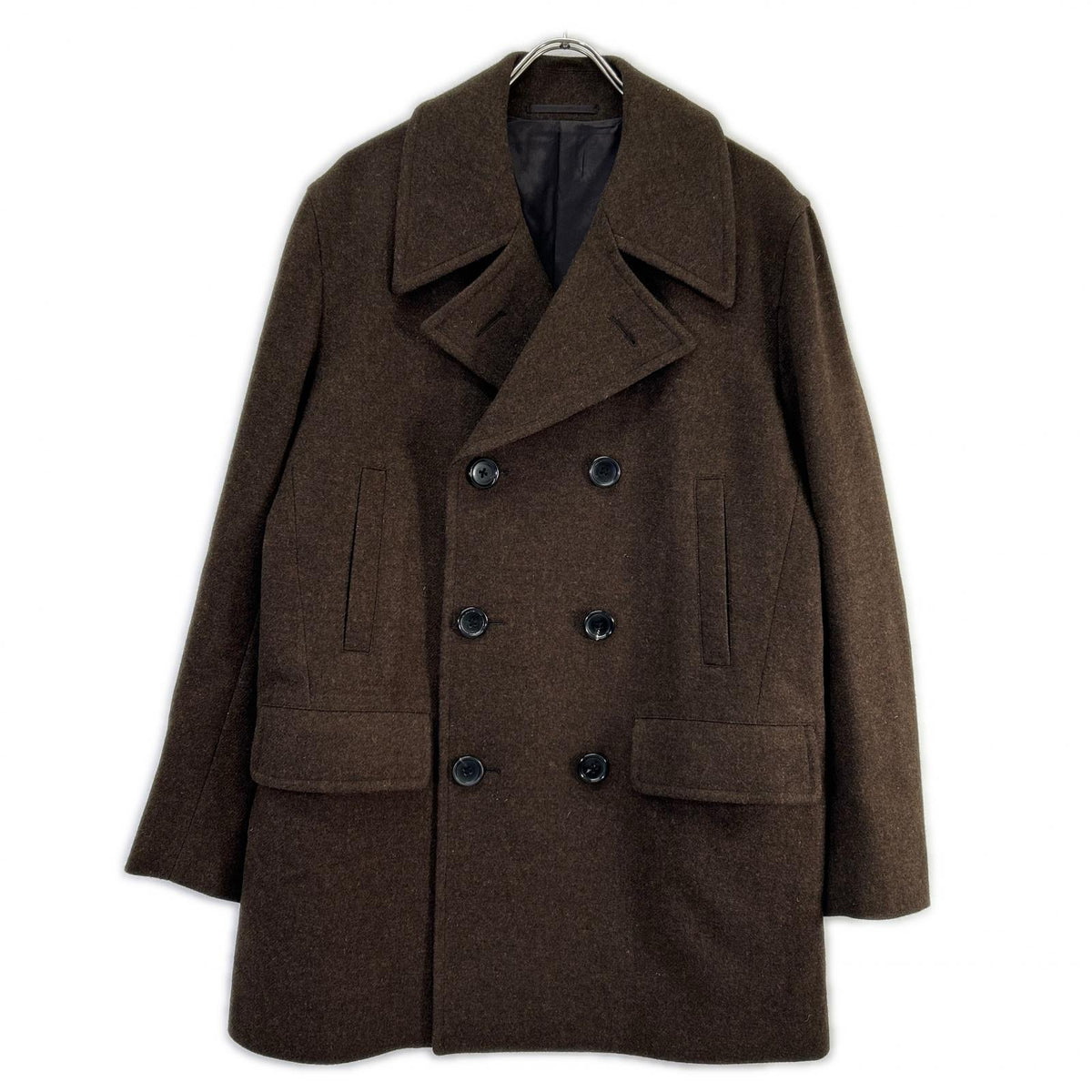 District UNITED ARROWS 1125-199-8709 dark brown British-made wool adjuster-belt double-breasted peacoat