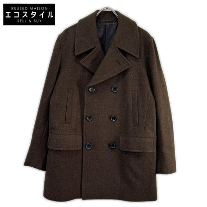 District UNITED ARROWS 1125-199-8709 dark brown British-made wool adjuster-belt double-breasted peacoat