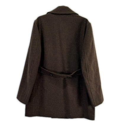 District UNITED ARROWS 1125-199-8709 dark brown British-made wool adjuster-belt double-breasted peacoat