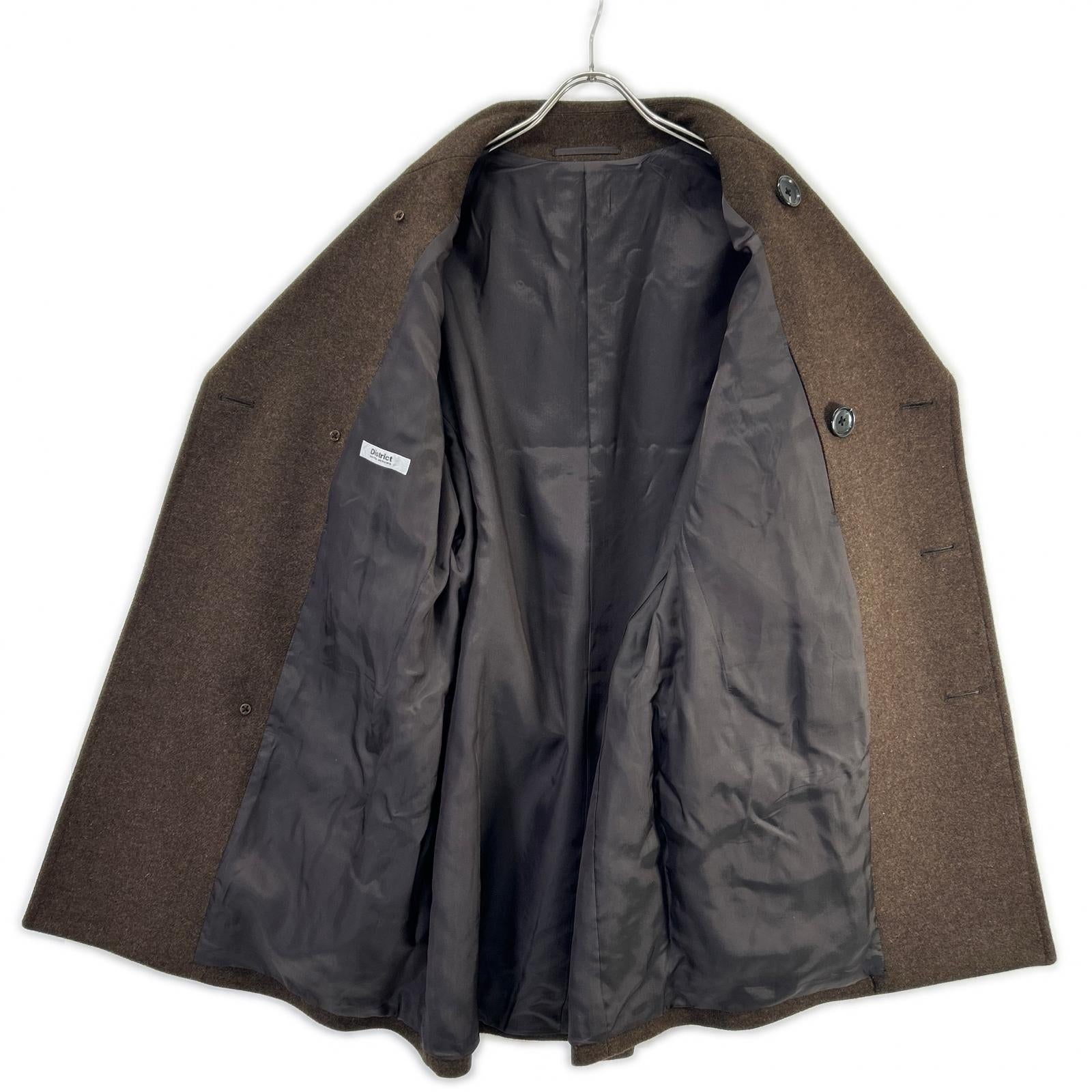 District UNITED ARROWS 1125-199-8709 dark brown British-made wool adjuster-belt double-breasted peacoat