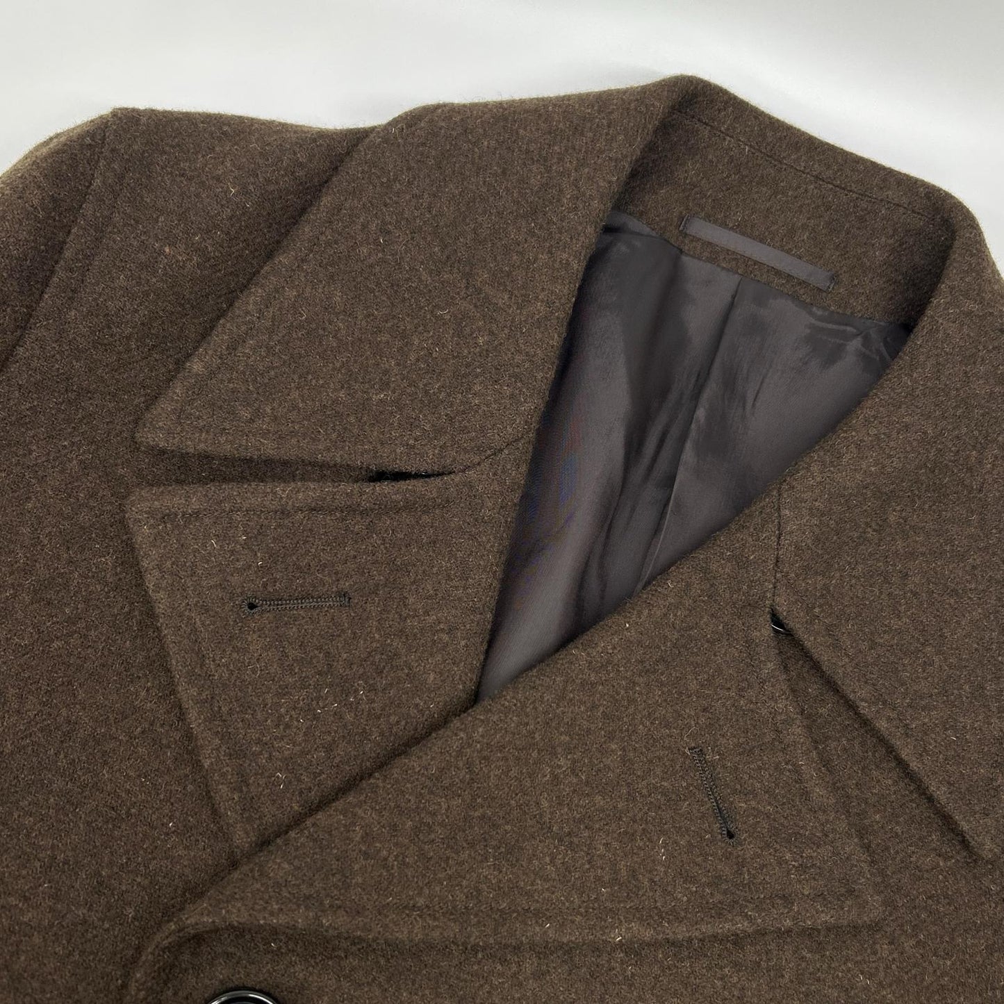 District UNITED ARROWS 1125-199-8709 dark brown British-made wool adjuster-belt double-breasted peacoat