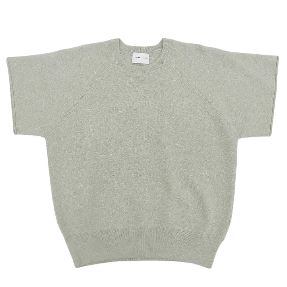 UNITED ARROWS ユナイテッドアローズ 美品 ラメ ショート スリーブ ニット プルオーバー トップス コットン混 グレー 1518-1-993301 トップス