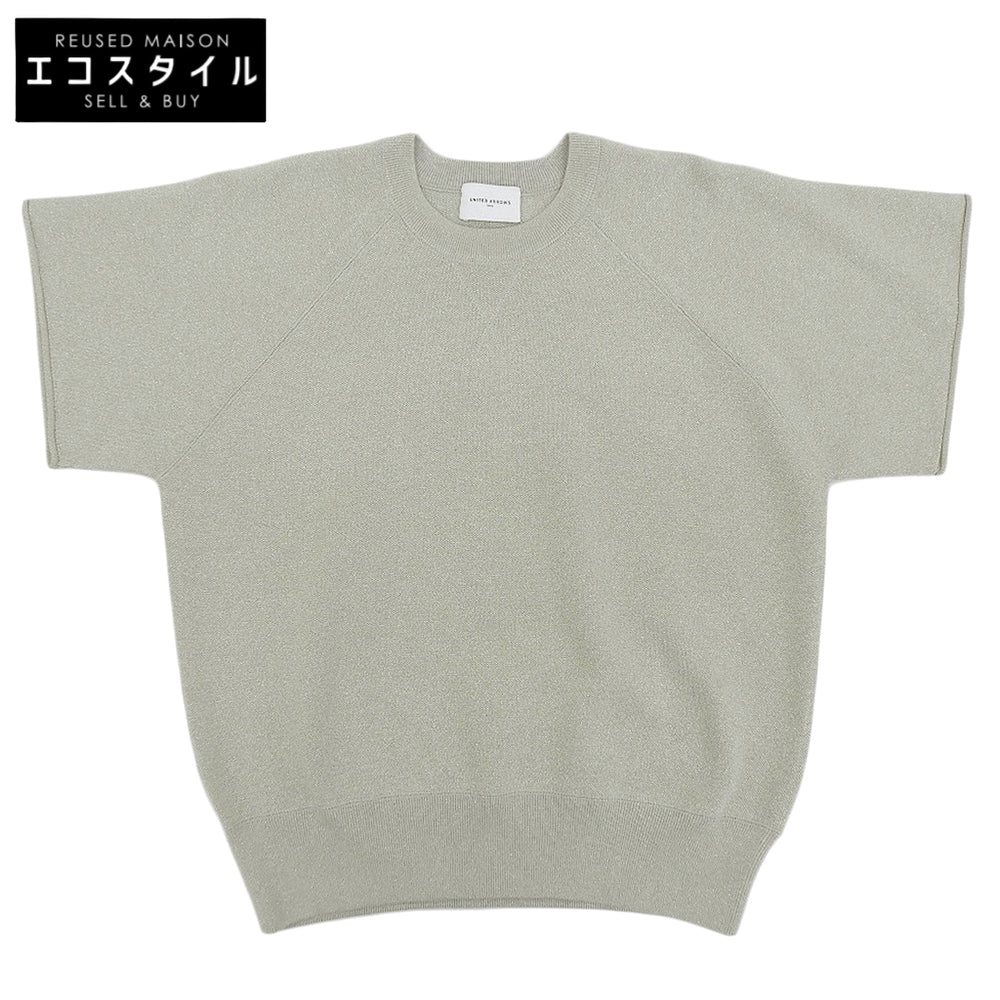 UNITED ARROWS ユナイテッドアローズ 美品 ラメ ショート スリーブ ニット プルオーバー トップス コットン混 グレー 1518-1-993301 トップス