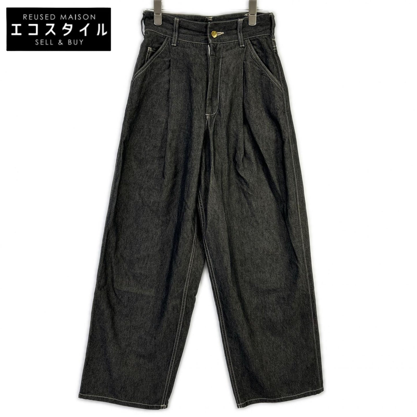 THE RERACS ザ・リラクス 24SS-REPT-207L ブラック セルロース×コットン ジップフライ ハイウエストデニムパンツ ボトムス