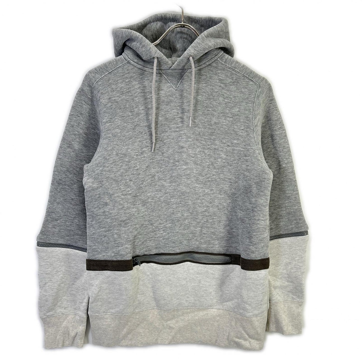 sacai サカイ 20AW 20-02409M グレー×ホワイト コットン デタッチャブルスリーブ2トーンフーディ トップス
