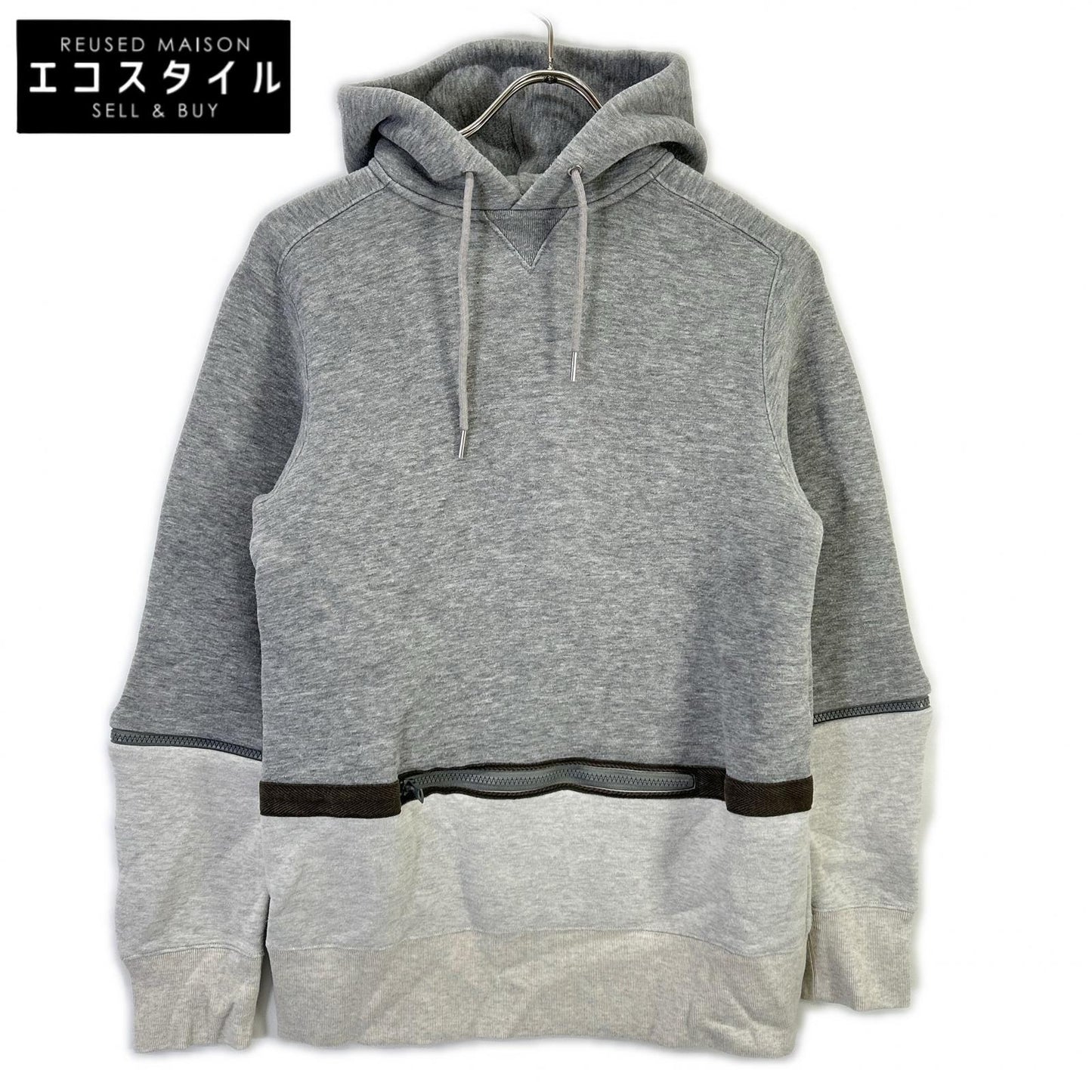 sacai サカイ 20AW 20-02409M グレー×ホワイト コットン デタッチャブルスリーブ2トーンフーディ トップス