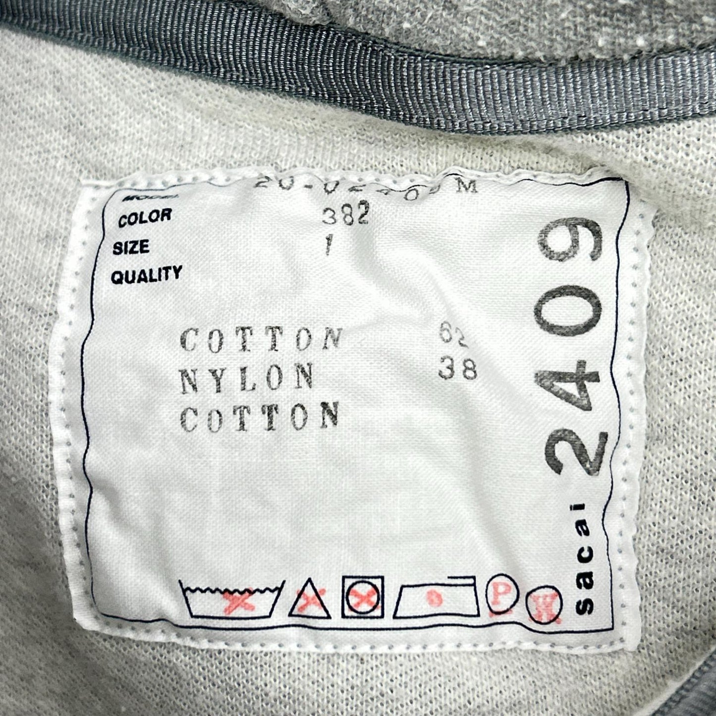 sacai サカイ 20AW 20-02409M グレー×ホワイト コットン デタッチャブルスリーブ2トーンフーディ トップス