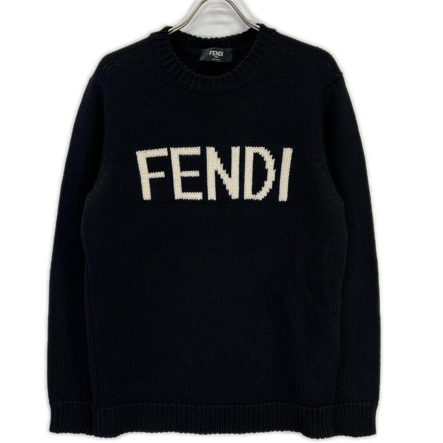 FENDI フェンディ FZZ387 A3M3 ブラック ウール100 ロゴ クルーネックプルオーバーニット トップス