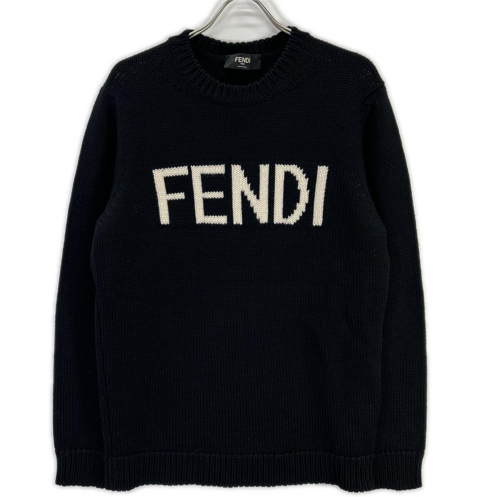 FENDI フェンディ FZZ387 A3M3 ブラック ウール100 ロゴ クルーネックプルオーバーニット トップス
