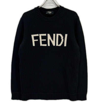 FENDI フェンディ FZZ387 A3M3 ブラック ウール100 ロゴ クルーネックプルオーバーニット トップス