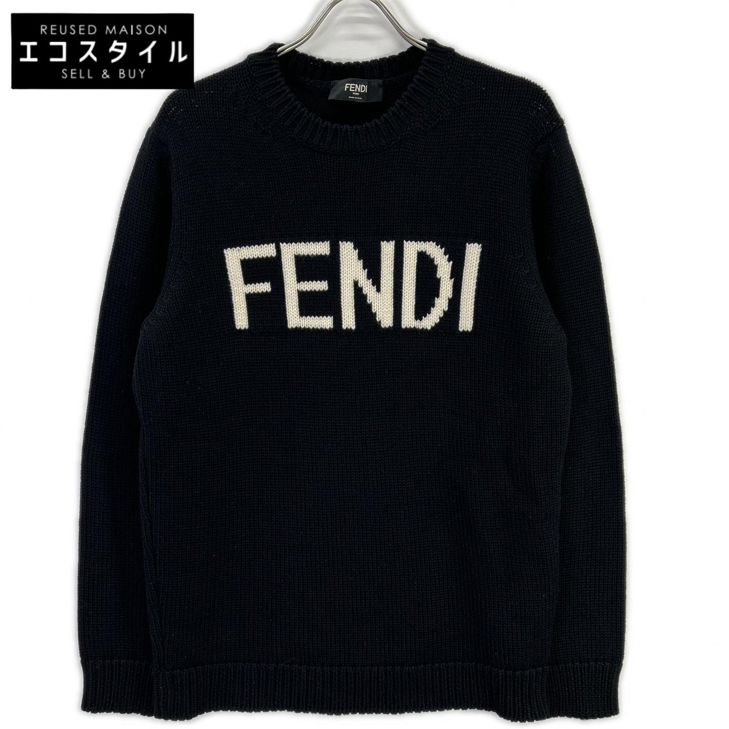 FENDI フェンディ FZZ387 A3M3 ブラック ウール100 ロゴ クルーネックプルオーバーニット トップス
