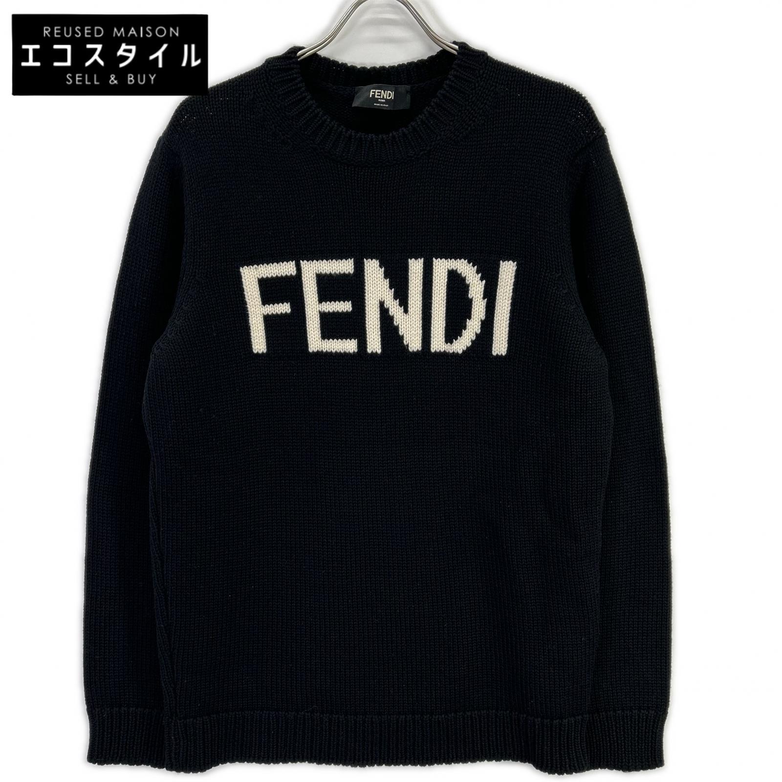 FENDI フェンディ FZZ387 A3M3 ブラック ウール100 ロゴ クルーネックプルオーバーニット トップス