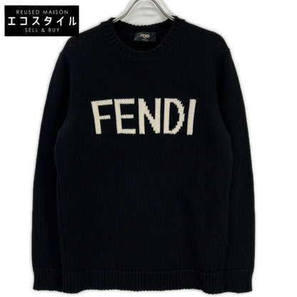 FENDI フェンディ FZZ387 A3M3 ブラック ウール100 ロゴ クルーネックプルオーバーニット トップス