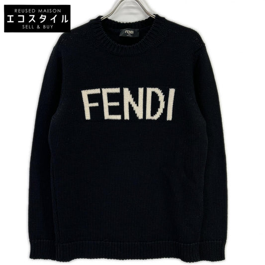 FENDI フェンディ FZZ387 A3M3 ブラック ウール100 ロゴ クルーネックプルオーバーニット トップス