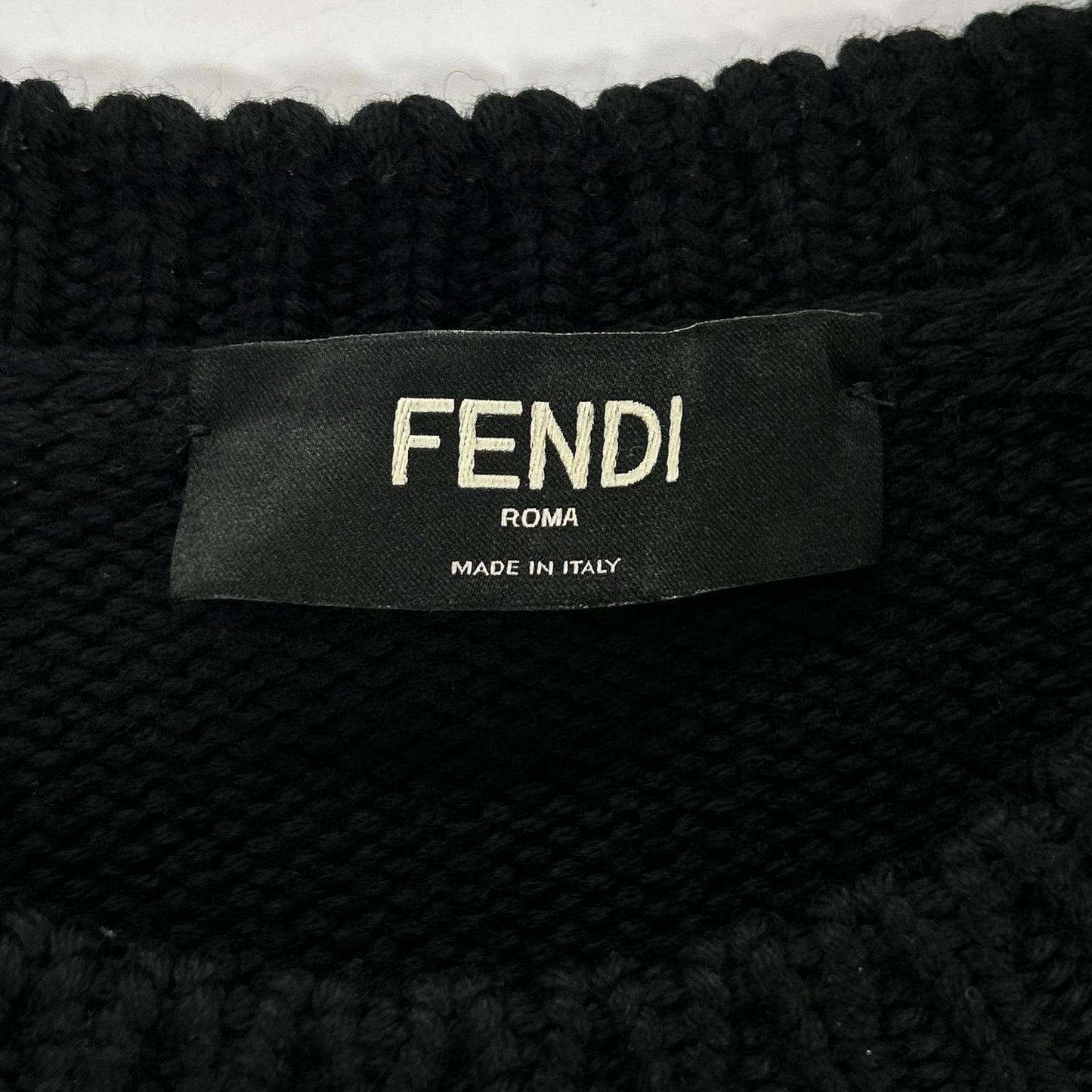 FENDI フェンディ FZZ387 A3M3 ブラック ウール100 ロゴ クルーネックプルオーバーニット トップス