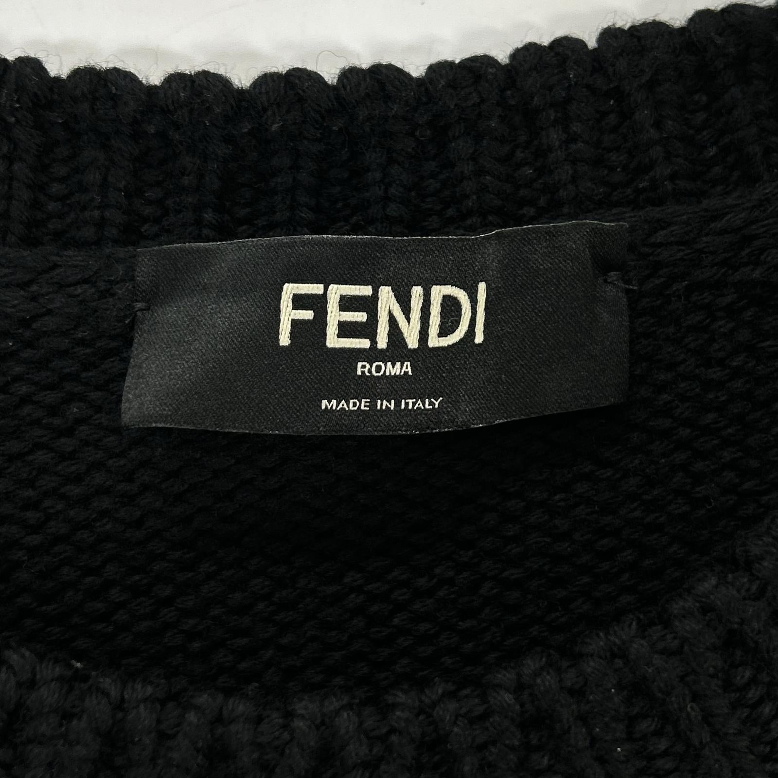 FENDI フェンディ FZZ387 A3M3 ブラック ウール100 ロゴ クルーネックプルオーバーニット トップス