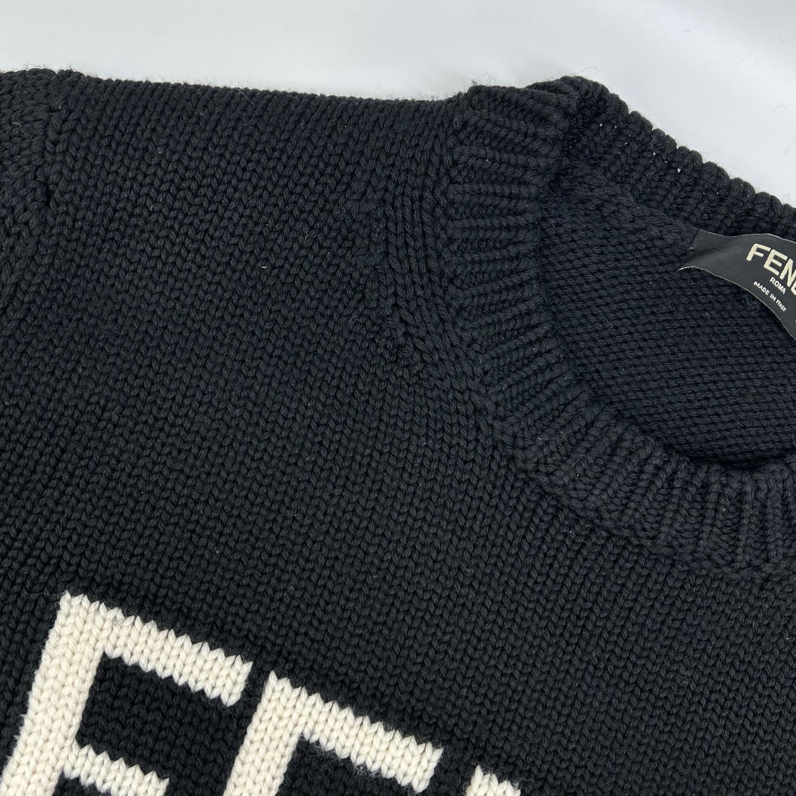 FENDI フェンディ FZZ387 A3M3 ブラック ウール100 ロゴ クルーネックプルオーバーニット トップス