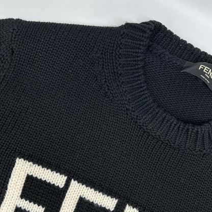 FENDI フェンディ FZZ387 A3M3 ブラック ウール100 ロゴ クルーネックプルオーバーニット トップス