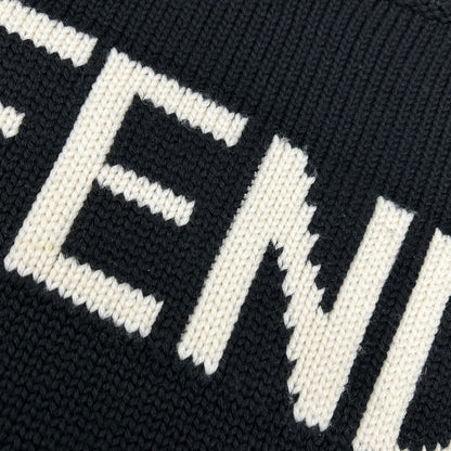 FENDI フェンディ FZZ387 A3M3 ブラック ウール100 ロゴ クルーネックプルオーバーニット トップス
