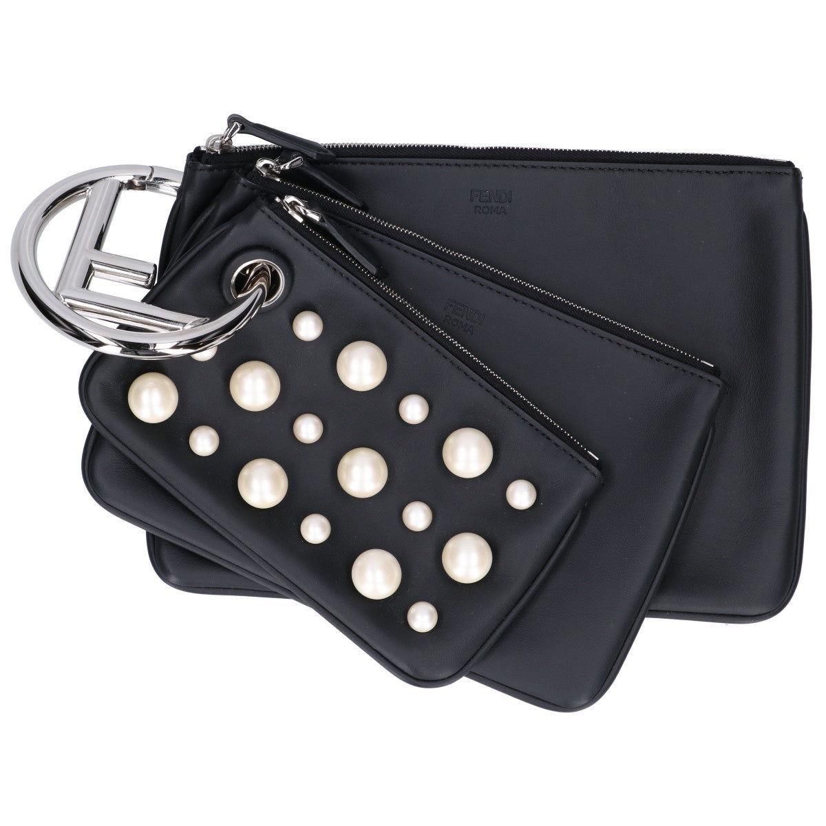 FENDI フェンディ 美品 8BS001 パールスタッズ トリプレット ポーチ マルチクラッチバッグ セカンドバッグ クラッチバッグ