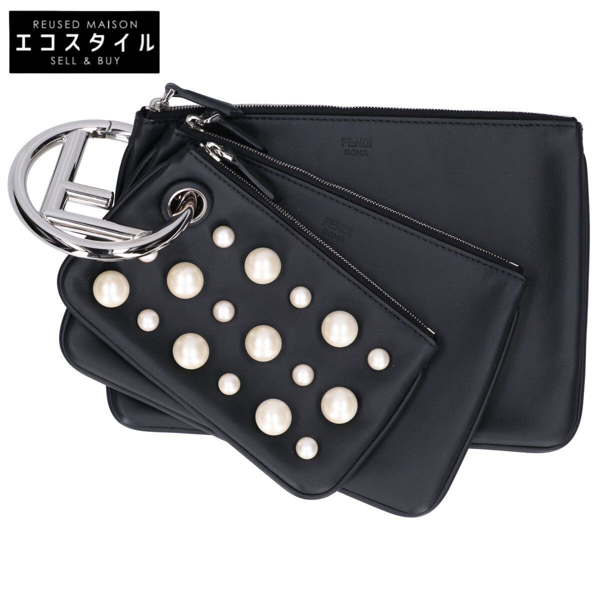 FENDI フェンディ 美品 8BS001 パールスタッズ トリプレット ポーチ マルチクラッチバッグ セカンドバッグ クラッチバッグ