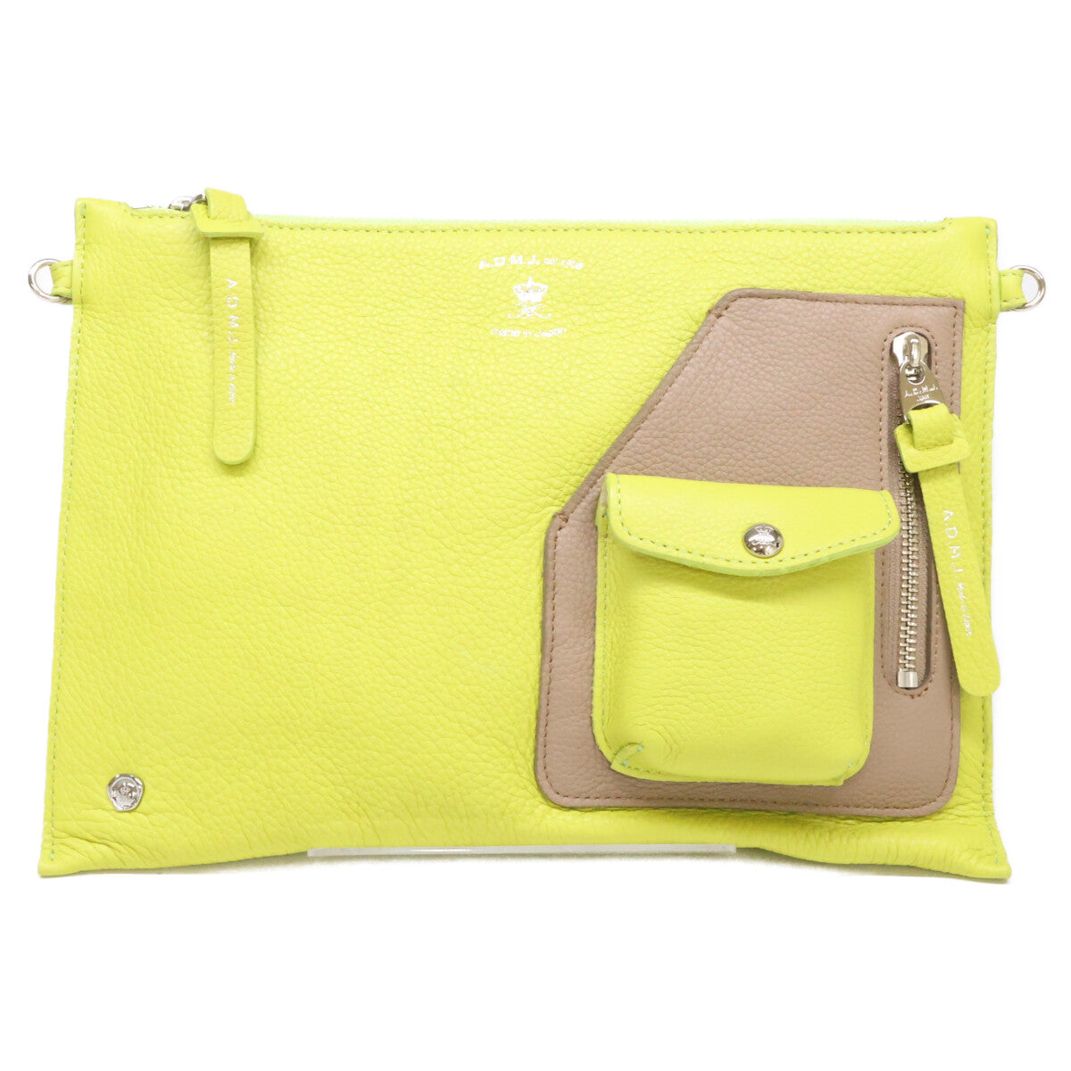 A.D.M.J. Accessoires De Mademoiselle ADMJ 【新品同様】21SS01017 子牛革/モーツァルト バイカラー ライダースポケット付 フラット ショルダーバッグ