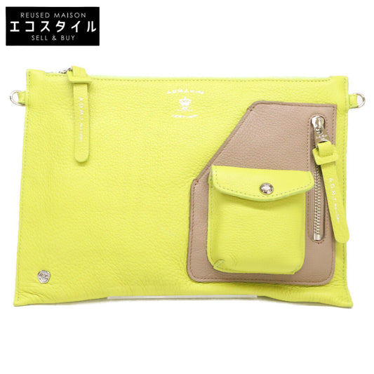A.D.M.J. Accessoires De Mademoiselle ADMJ 【新品同様】21SS01017 子牛革/モーツァルト バイカラー ライダースポケット付 フラット ショルダーバッグ