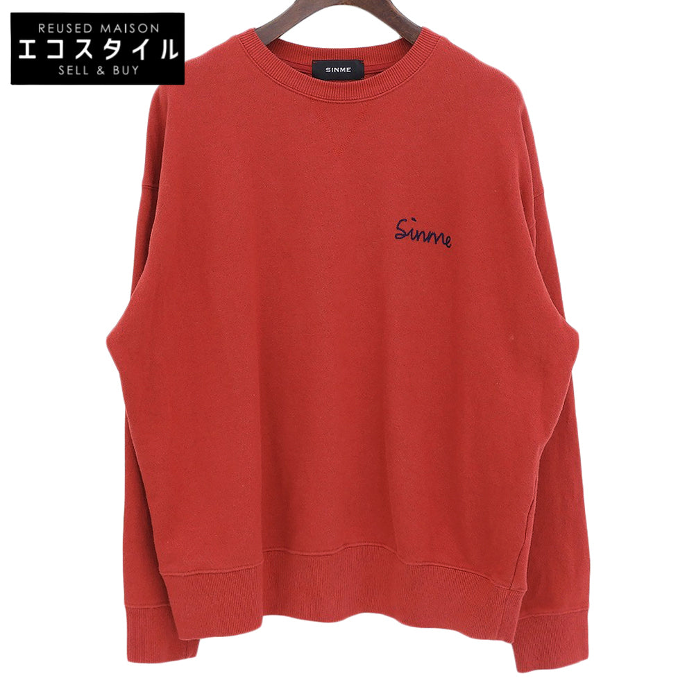 SINME シンメ 美品 ロゴ刺繍 クルーネック スウェット プルオーバー トップス コットン レディース レッド F S23AW-26 トップス
