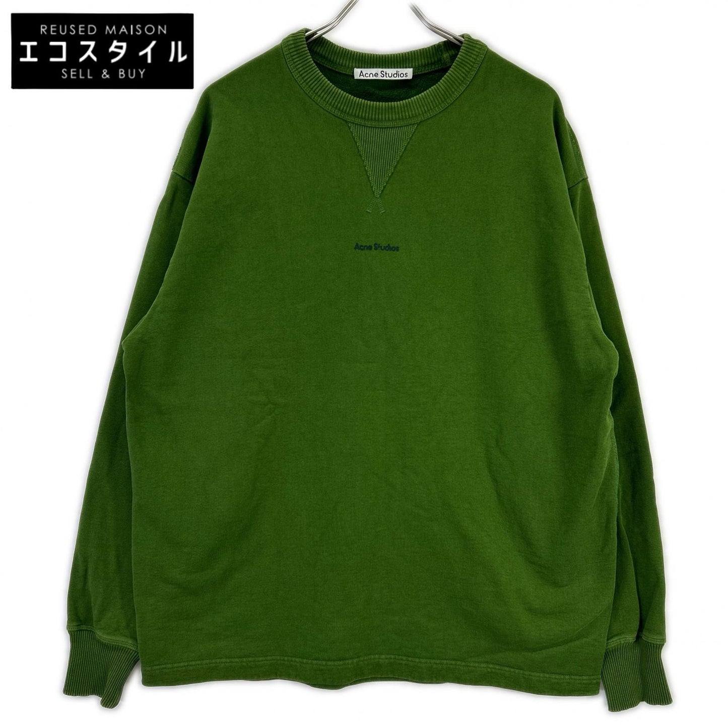ACNE STUDIOS アクネ ストゥディオズ FN-MN-SWEA000260 グリーン コットン ロゴ刺繍 クルーネックスウェットプルオーバー トップス