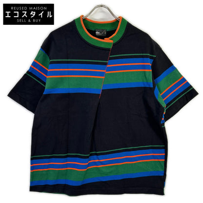 kolor カラー 23SCM-T04203 ブラック×マルチカラー コットン ラウンドネック ボーダー T-SHIRT トップス