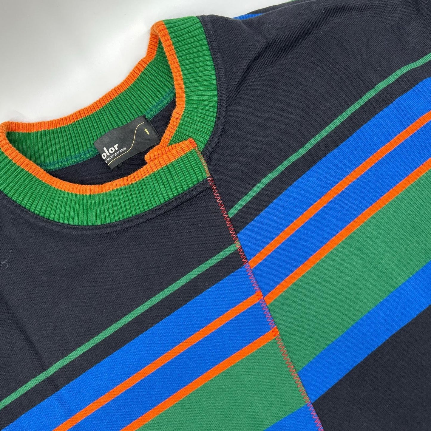 kolor カラー 23SCM-T04203 ブラック×マルチカラー コットン ラウンドネック ボーダー T-SHIRT トップス