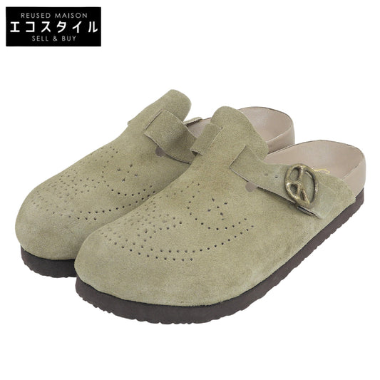 needles ニードルズ 美品 カーフスエード ピースマークバックル パピヨンパンチング Clog Sandal/クロッグサンダル トープ 9 SX512A シューズ