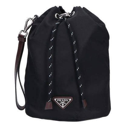 PRADA プラダ 新品同様 2NE067 2HE1 Re-Nylon xレザー トライアングルロゴ スピードロック ドローストリングポーチ リストレット クラッチバッグ セカンドバッグ クラッチバッグ