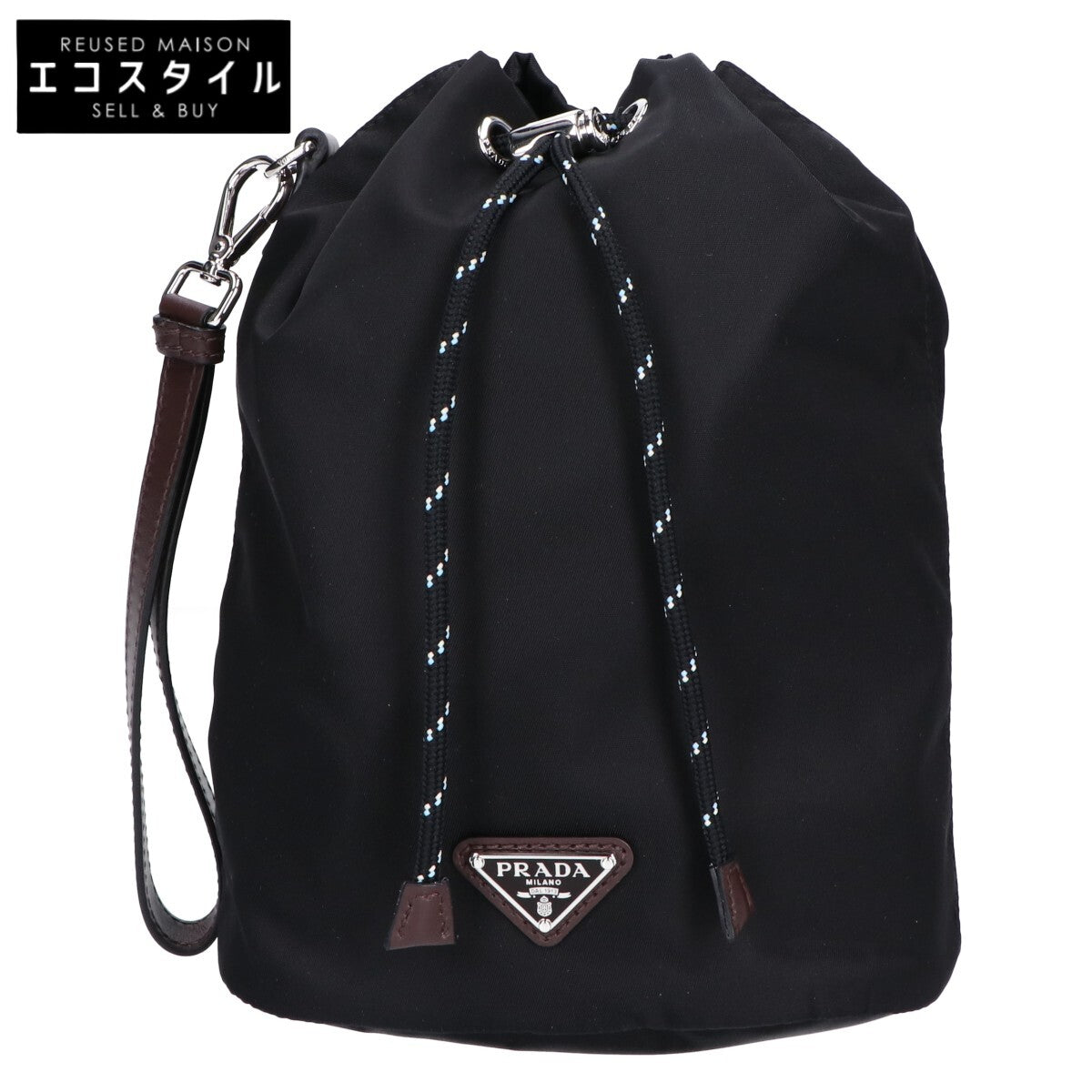 PRADA プラダ 新品同様 2NE067 2HE1 Re-Nylon xレザー トライアングルロゴ スピードロック ドローストリングポーチ リストレット クラッチバッグ セカンドバッグ クラッチバッグ