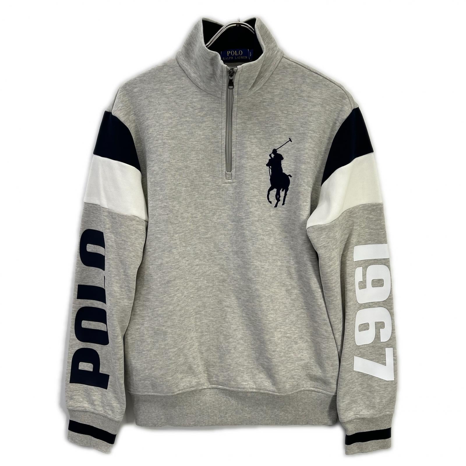 POLO RALPH LAUREN ポロ ラルフローレン グレー ビッグポニー コットン ハーフジップスウェットプルオーバー トップス