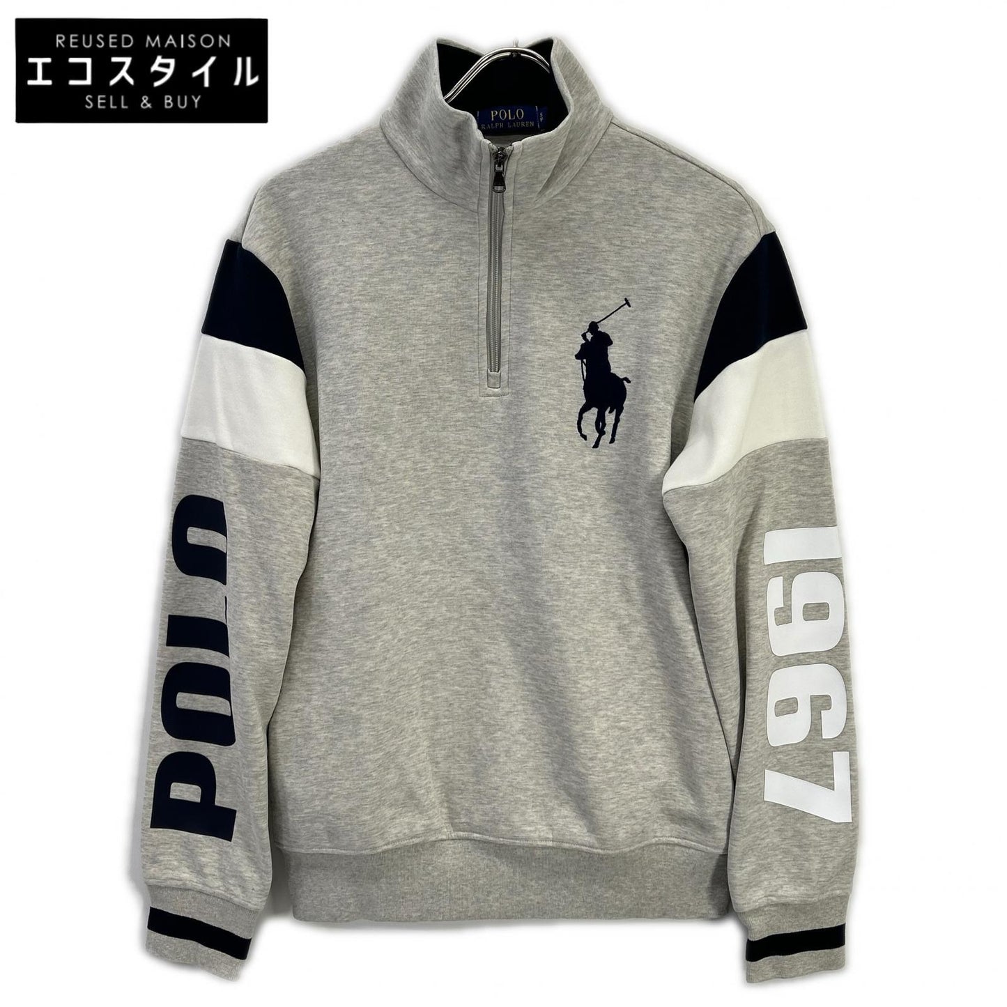 POLO RALPH LAUREN ポロ ラルフローレン グレー ビッグポニー コットン ハーフジップスウェットプルオーバー トップス
