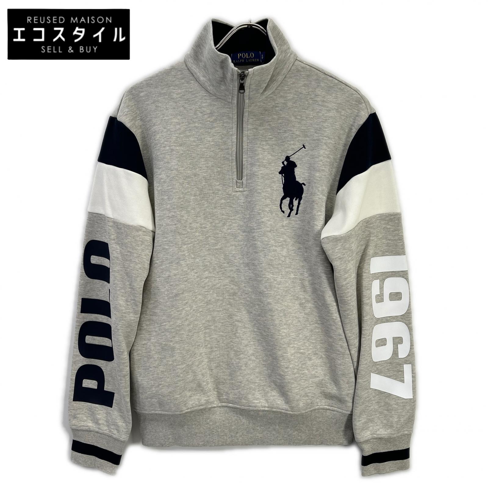 POLO RALPH LAUREN ポロ ラルフローレン グレー ビッグポニー コットン ハーフジップスウェットプルオーバー トップス