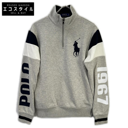 POLO RALPH LAUREN ポロ ラルフローレン グレー ビッグポニー コットン ハーフジップスウェットプルオーバー トップス