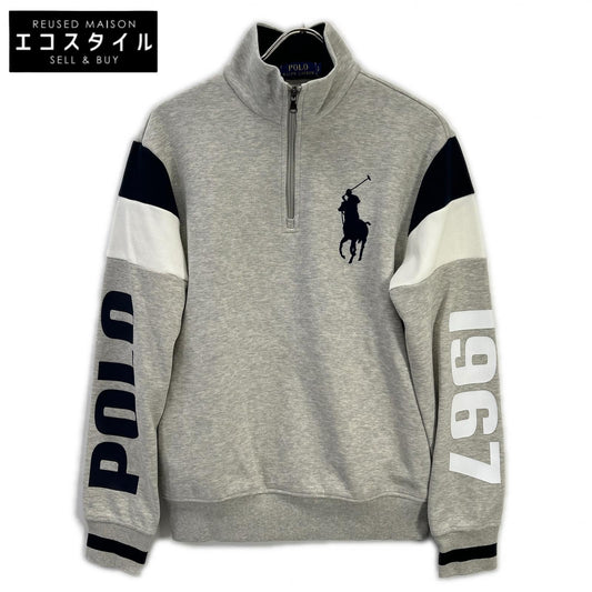 POLO RALPH LAUREN ポロ ラルフローレン グレー ビッグポニー コットン ハーフジップスウェットプルオーバー トップス