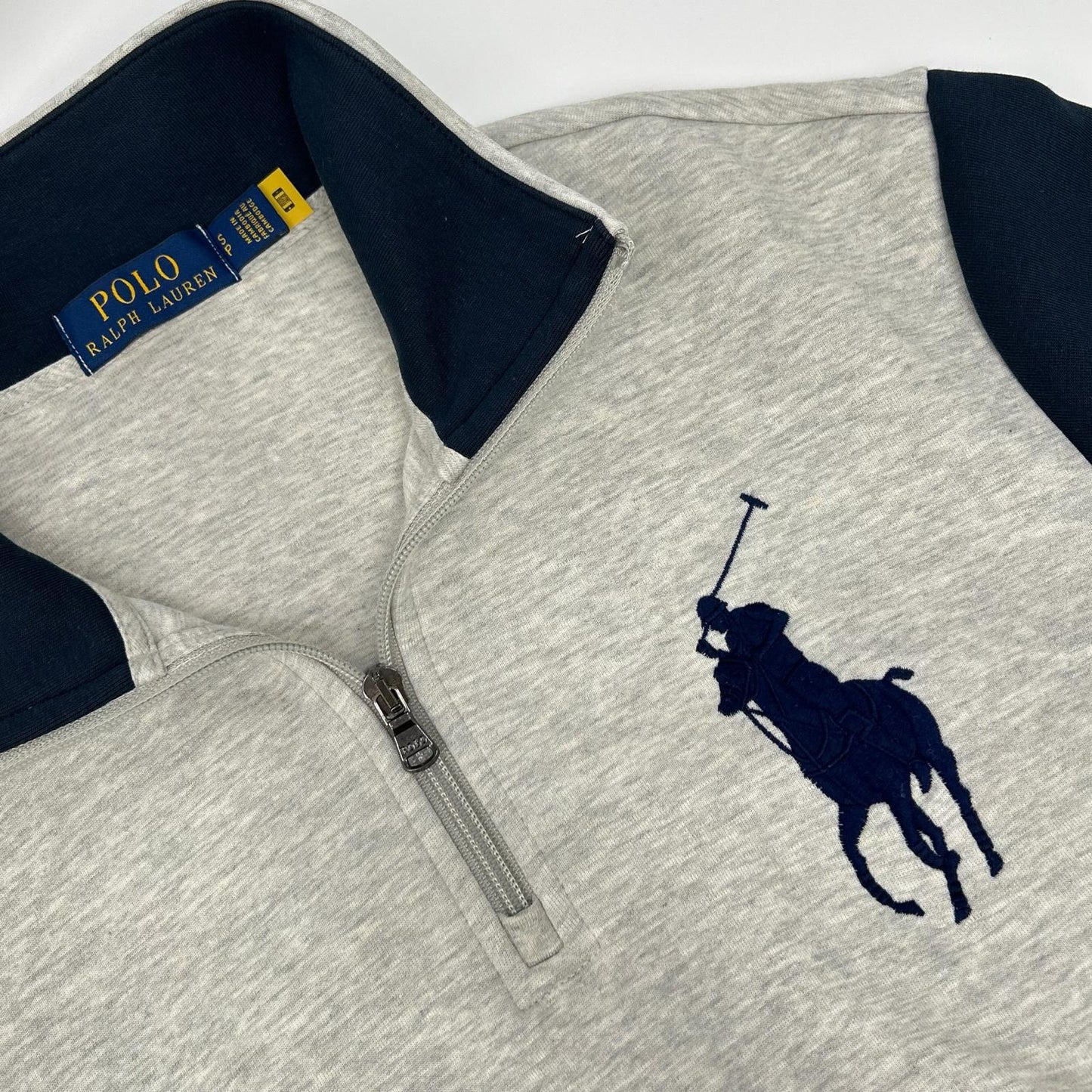 POLO RALPH LAUREN ポロ ラルフローレン グレー ビッグポニー コットン ハーフジップスウェットプルオーバー トップス