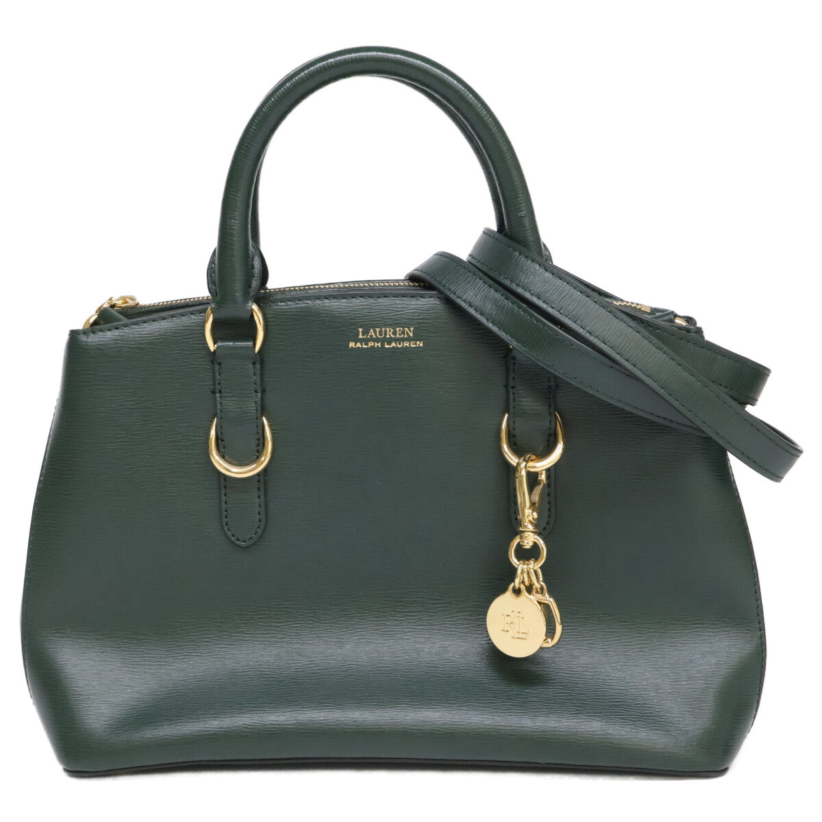 LAUREN RALPH LAUREN ローレン ラルフローレン 【美品】レザー メタルチャーム フロントロゴ 2WAYショルダー ハンドバッグ