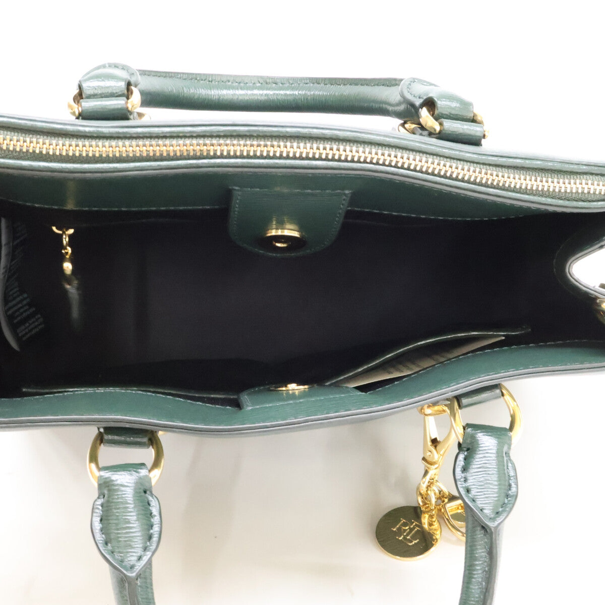 LAUREN RALPH LAUREN ローレン ラルフローレン 【美品】レザー メタルチャーム フロントロゴ 2WAYショルダー ハンドバッグ
