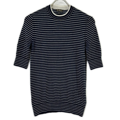 Loro Piana ロロピアーナ FAL6249 ネイビー×ホワイト ボーダー カシミヤ×シルク ハーフスリーブ ニット トップス