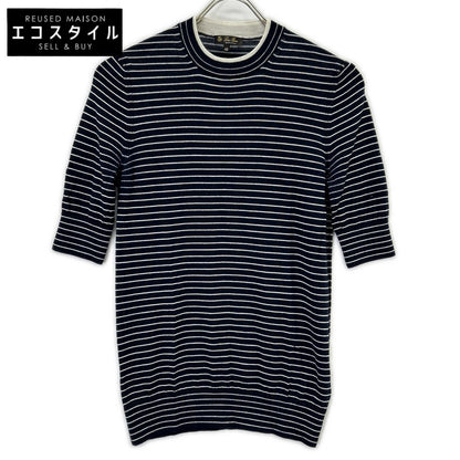 Loro Piana ロロピアーナ FAL6249 ネイビー×ホワイト ボーダー カシミヤ×シルク ハーフスリーブ ニット トップス