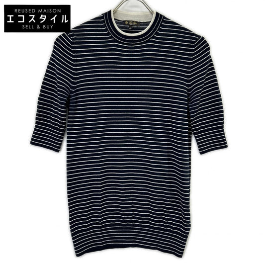 Loro Piana ロロピアーナ FAL6249 ネイビー×ホワイト ボーダー カシミヤ×シルク ハーフスリーブ ニット トップス