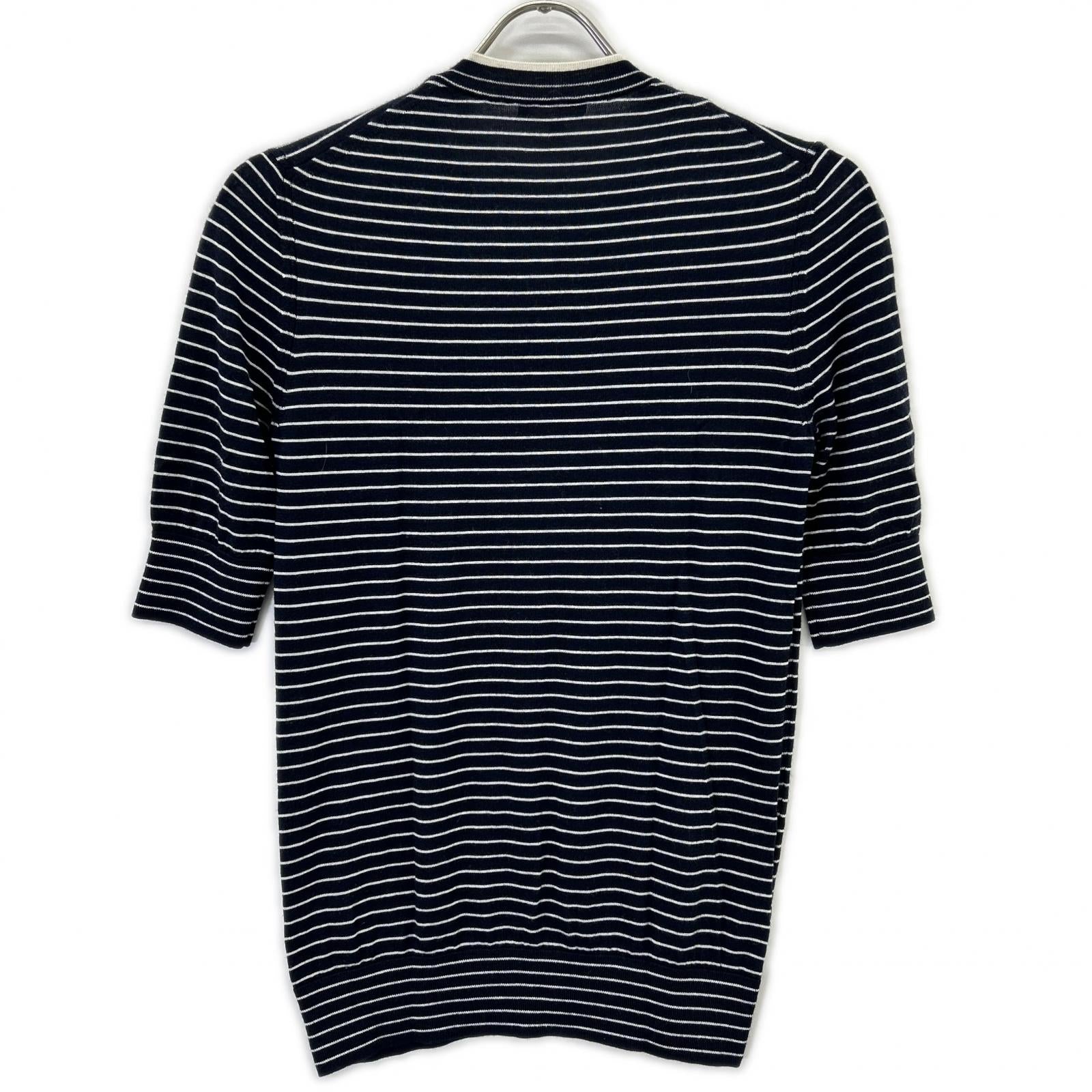 Loro Piana ロロピアーナ FAL6249 ネイビー×ホワイト ボーダー カシミヤ×シルク ハーフスリーブ ニット トップス